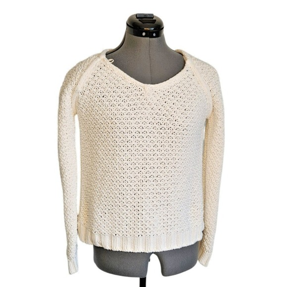 Zara Knit Sweaters - Zara Knit Cream Pointelle Split Back Sweater Scoop Neck Ivory Small